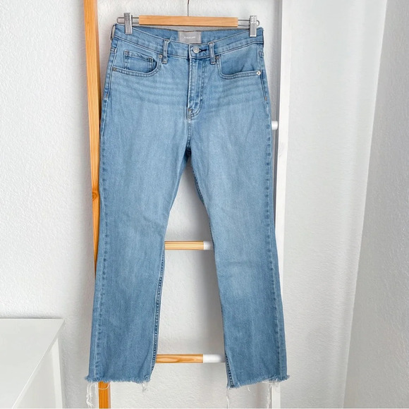 Everlane Denim - Everlane Straight Leg Denim Jeans Distressed Raw Hem Light Blue High Waisted